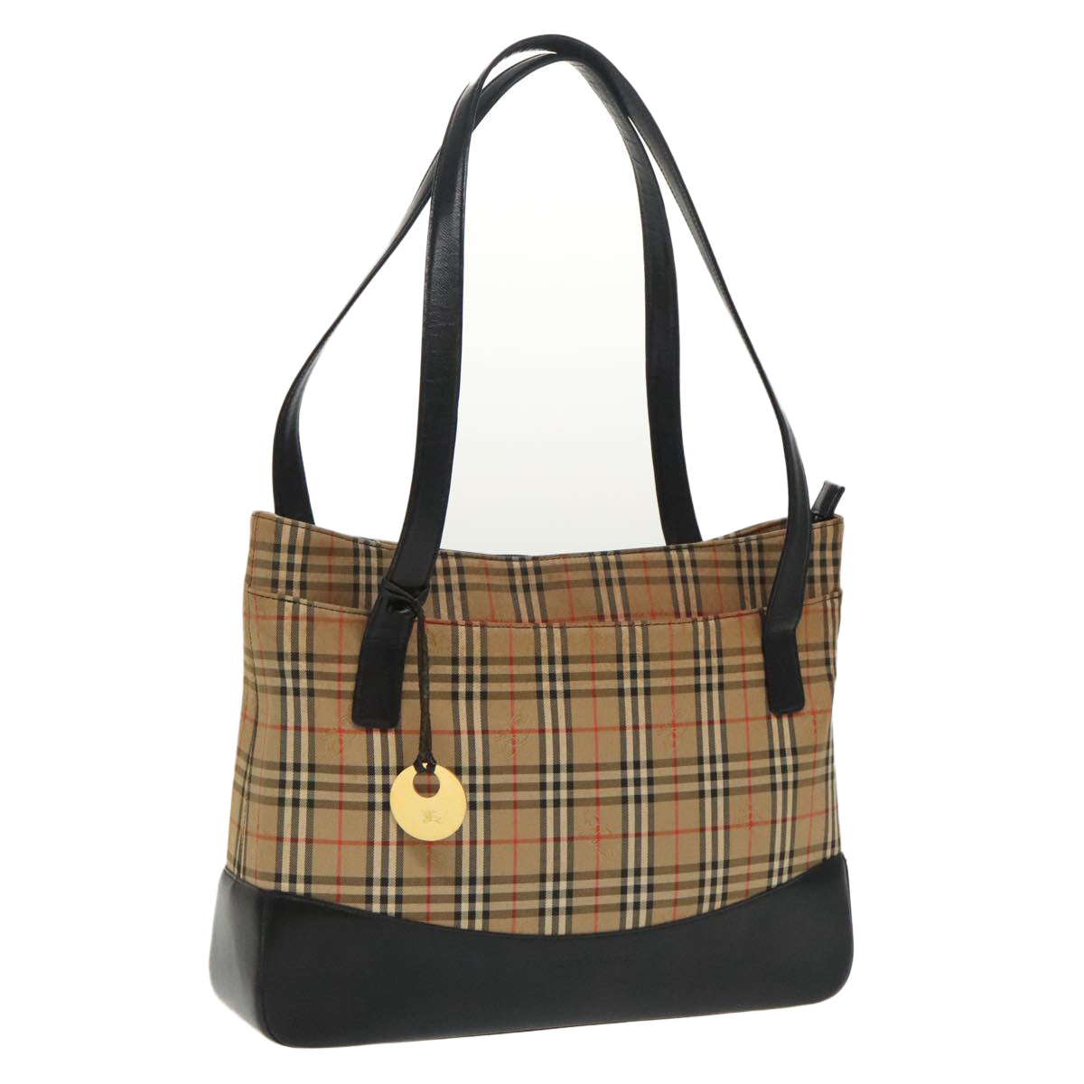 BURBERRY Nova Check Tote Bag Canvas Leather Beige Black Gold Auth hk1789