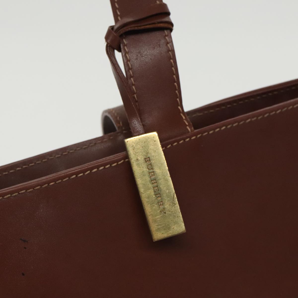 BURBERRY Tote Bag Leather Brown Gold Auth hk1793