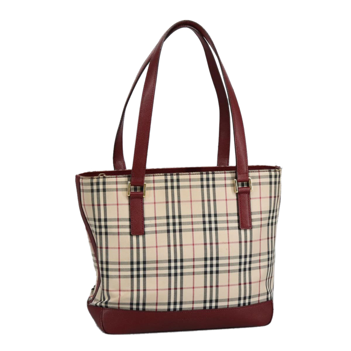 BURBERRY Nova Check Tote Bag Canvas Beige Red Auth hk1795