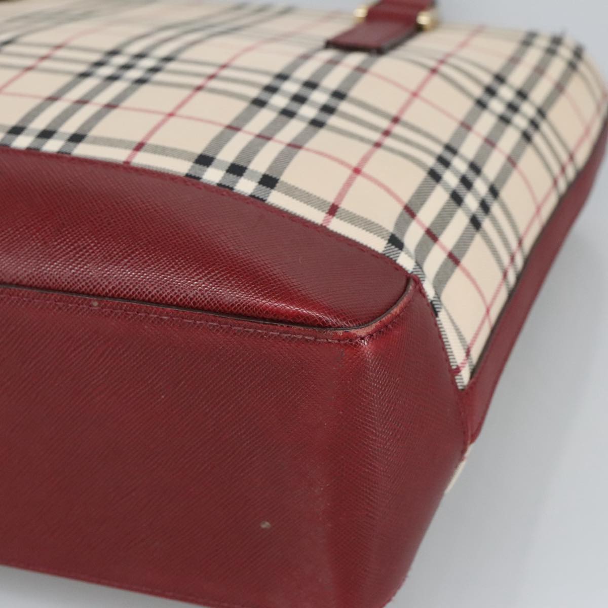 BURBERRY Nova Check Tote Bag Canvas Beige Red Auth hk1795