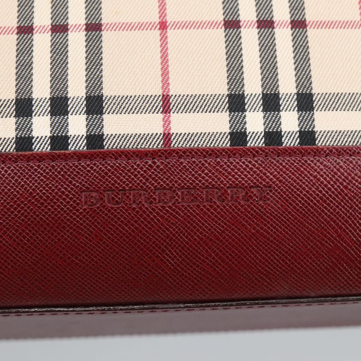 BURBERRY Nova Check Tote Bag Canvas Beige Red Auth hk1795