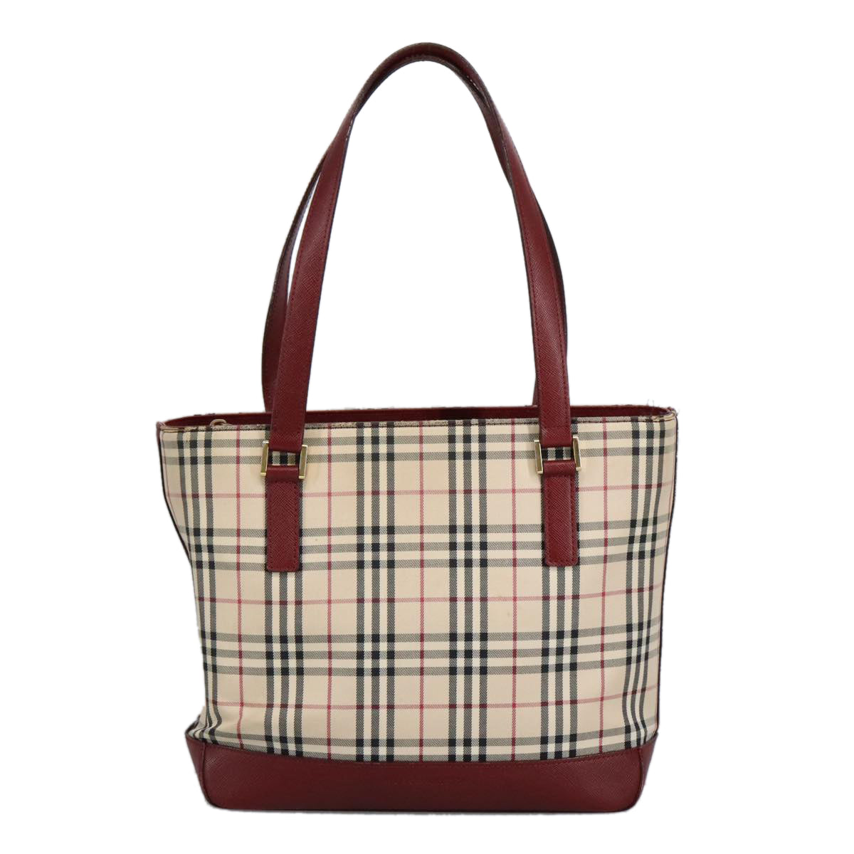 BURBERRY Nova Check Tote Bag Canvas Beige Red Auth hk1795