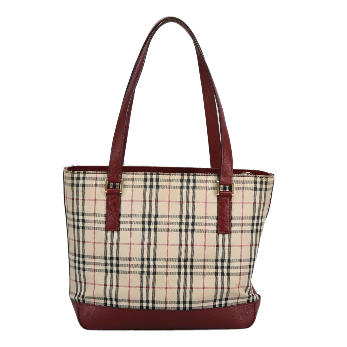 BURBERRY Nova Check Tote Bag Canvas Beige Red Auth hk1795 - 0