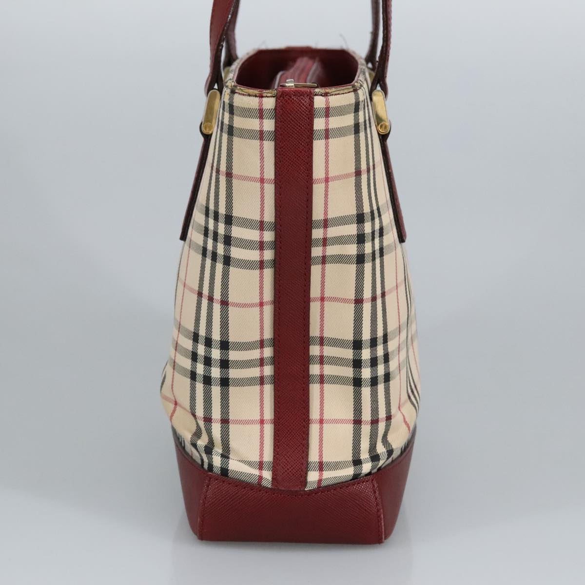 BURBERRY Nova Check Tote Bag Canvas Beige Red Auth hk1795