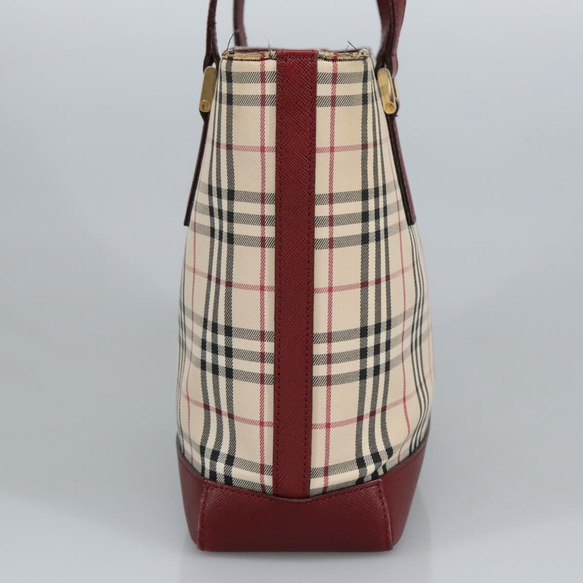 BURBERRY Nova Check Tote Bag Canvas Beige Red Auth hk1795