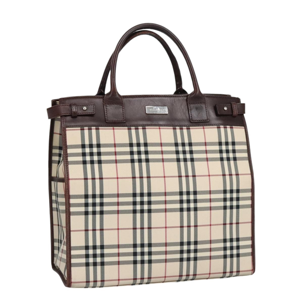 BURBERRY Nova Check Tote Bag Nylon Silver Beige Auth hk1796