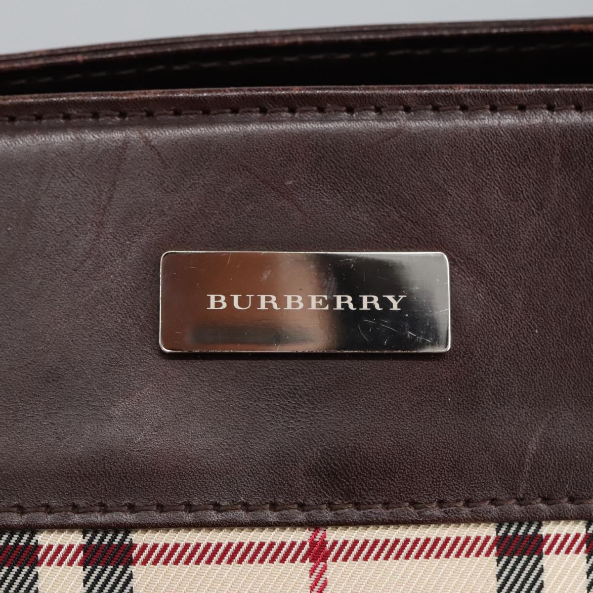 BURBERRY Nova Check Tote Bag Nylon Silver Beige Auth hk1796