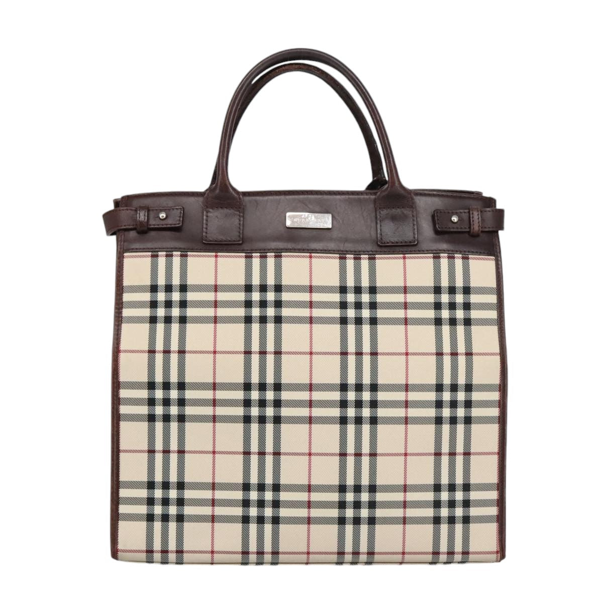 BURBERRY Nova Check Tote Bag Nylon Silver Beige Auth hk1796