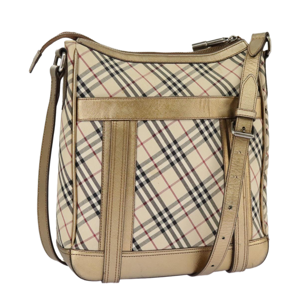 BURBERRY Nova Check Shoulder Bag Canvas Leather Beige Gold Auth hk1797