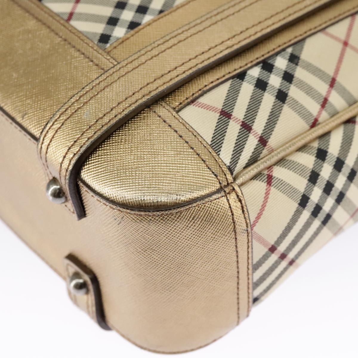 BURBERRY Nova Check Shoulder Bag Canvas Leather Beige Gold Auth hk1797