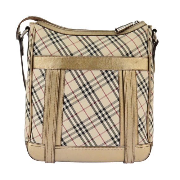 BURBERRY Nova Check Shoulder Bag Canvas Leather Beige Gold Auth hk1797