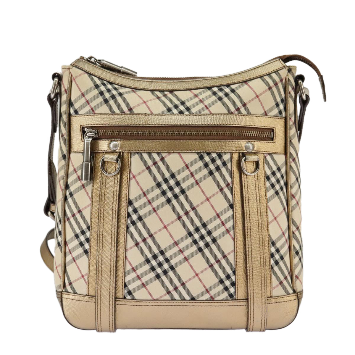 BURBERRY Nova Check Shoulder Bag Canvas Leather Beige Gold Auth hk1797