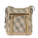 BURBERRY Nova Check Shoulder Bag Canvas Leather Beige Gold Auth hk1797-3