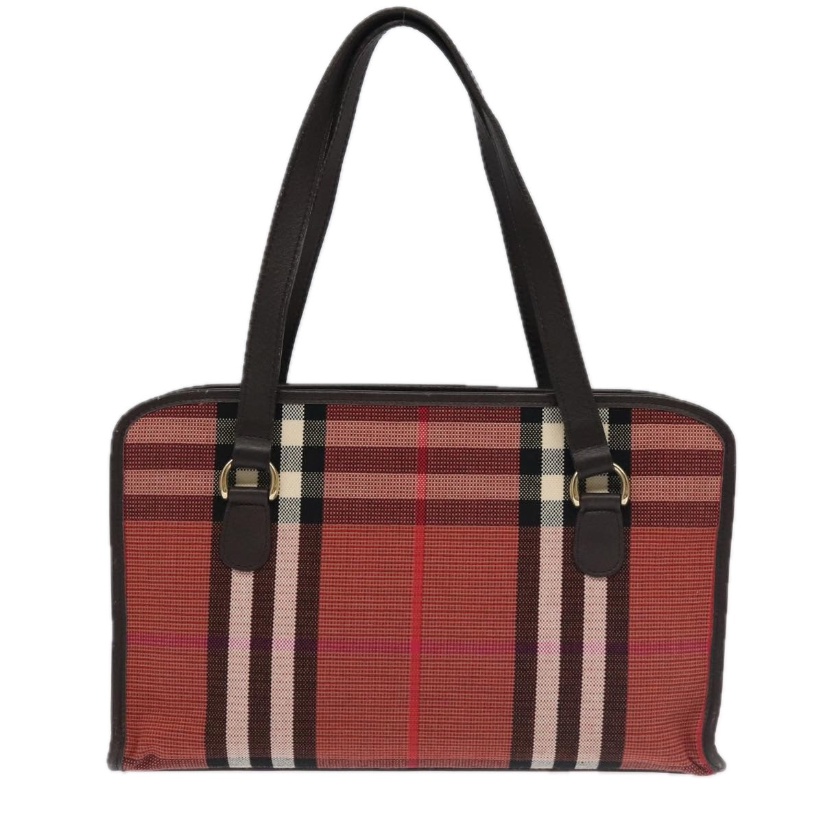 BURBERRY Nova Check Blue Label Hand Bag Canvas Pink Brown Gold Auth hk1799