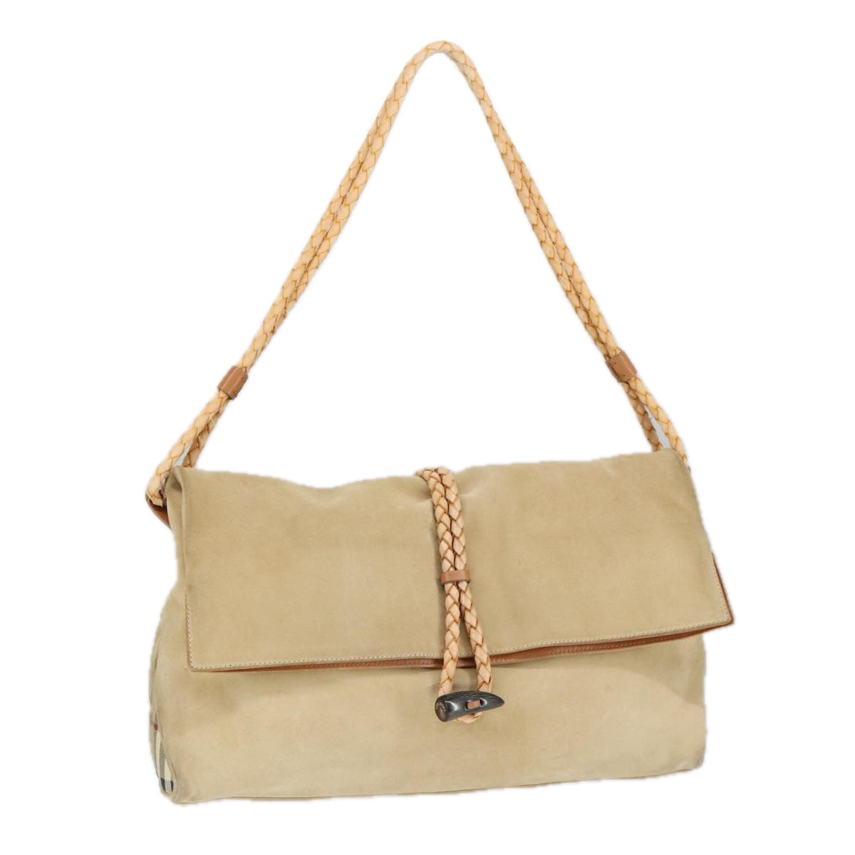 BURBERRY Shoulder Bag Suede Beige Auth hk1804