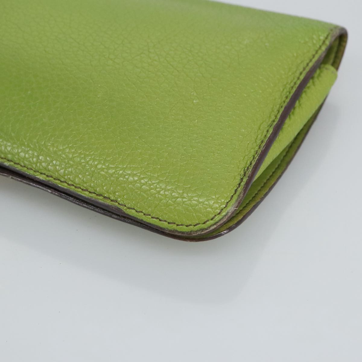 HERMES Dogon GM Wallet Leather Green Gold Auth hk1808