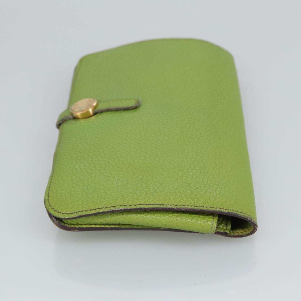 HERMES Dogon GM Wallet Leather Green Gold Auth hk1808