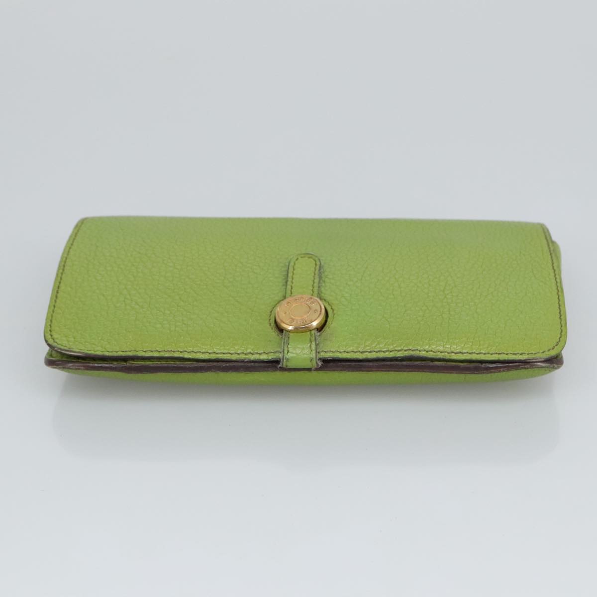 HERMES Dogon GM Wallet Leather Green Gold Auth hk1808