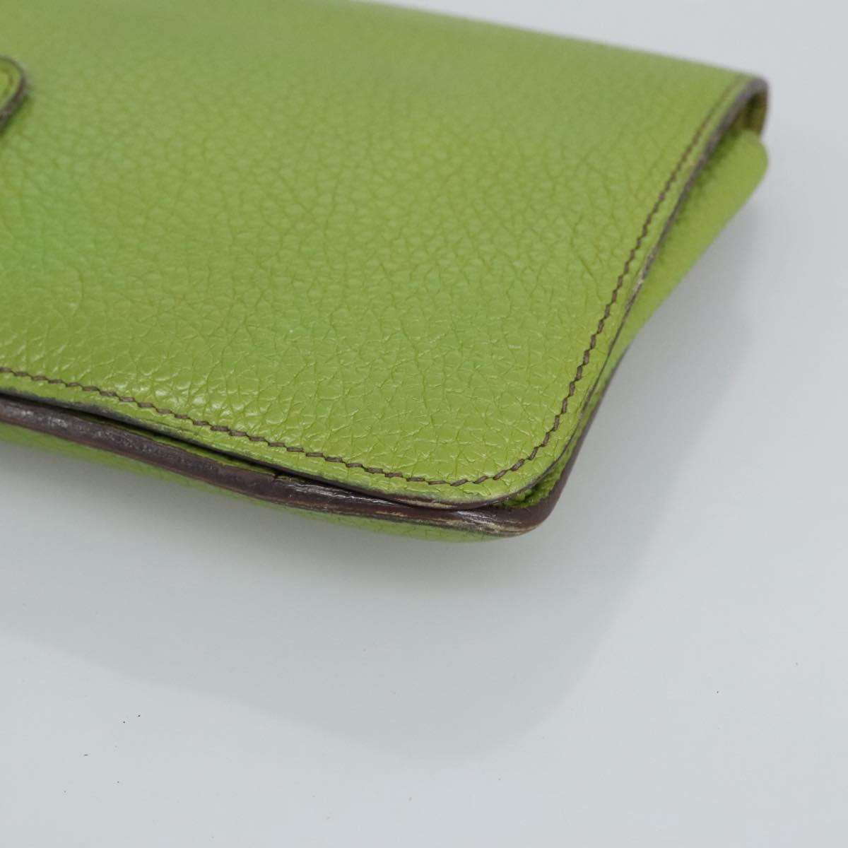 HERMES Dogon GM Wallet Leather Green Gold Auth hk1808