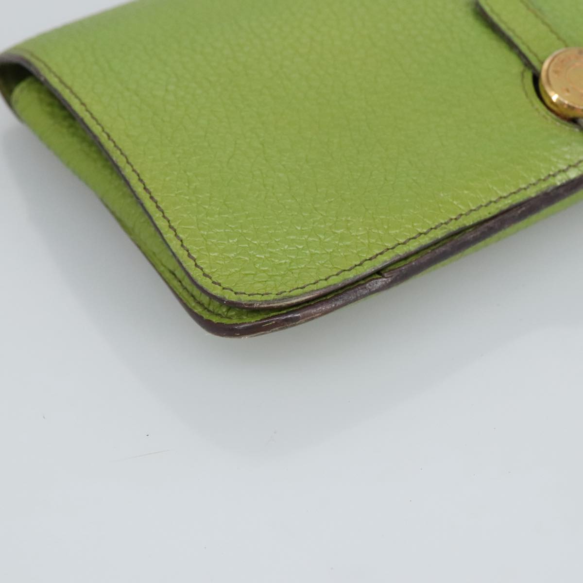 HERMES Dogon GM Wallet Leather Green Gold Auth hk1808