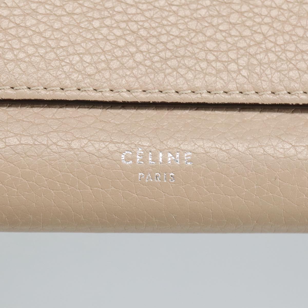 CELINE Large Flap Multi Cushion Long Wallet Leather Beige Auth hk1810