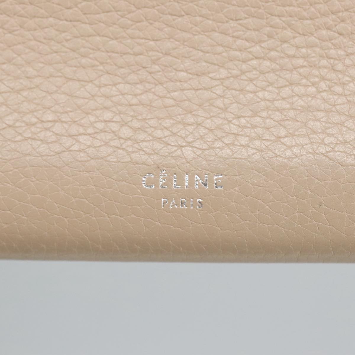 CELINE Large Flap Multi Cushion Long Wallet Leather Beige Auth hk1810