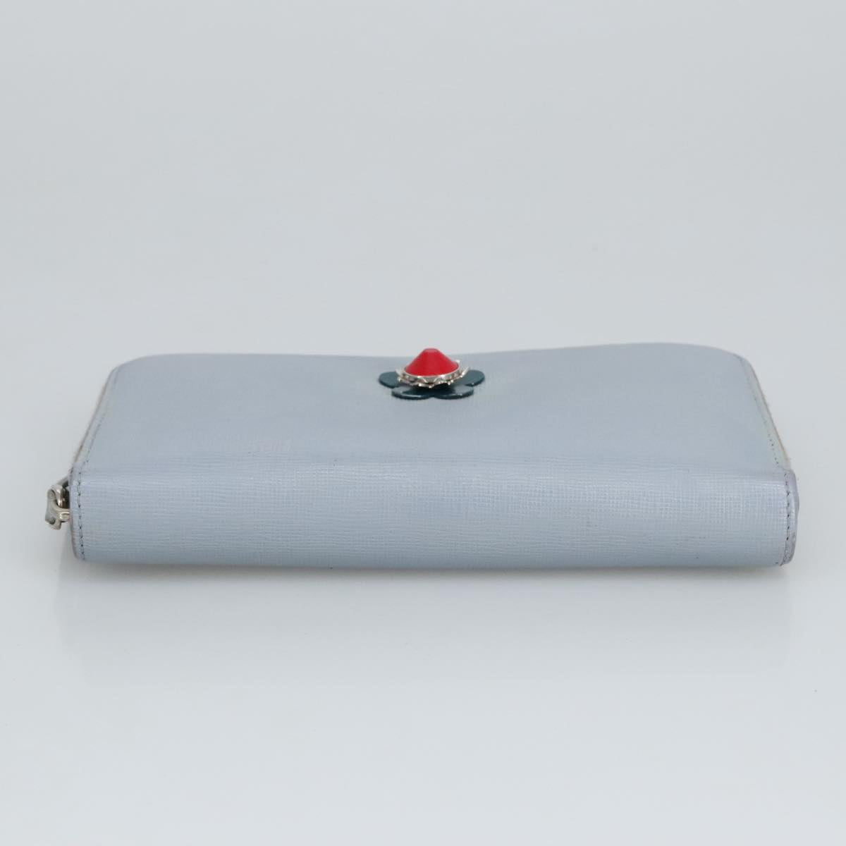 FENDI Wallet Leather Light Blue Silver Auth hk1811