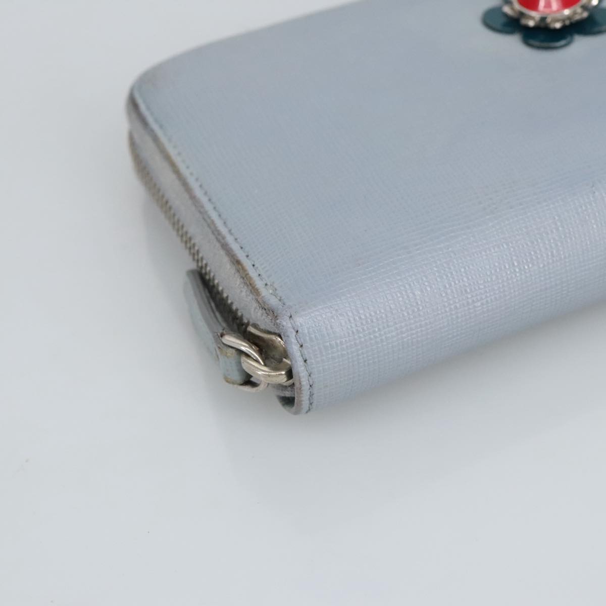 FENDI Wallet Leather Light Blue Silver Auth hk1811