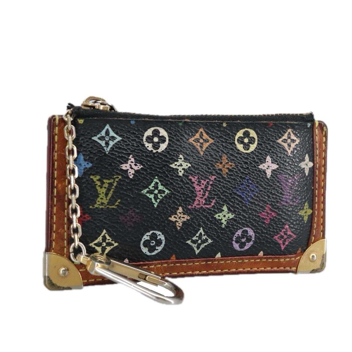 LOUIS VUITTON Monogram Multicolor Pochette Cles Purse Black M92654 Auth hk1854