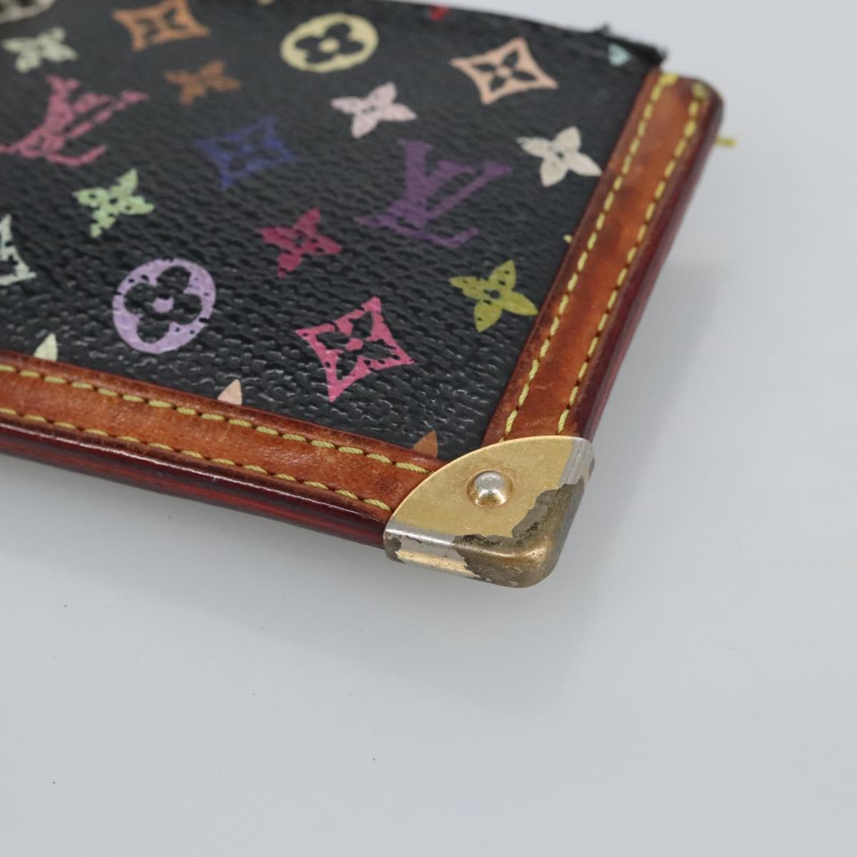 LOUIS VUITTON Monogram Multicolor Pochette Cles Purse Black M92654 Auth hk1854