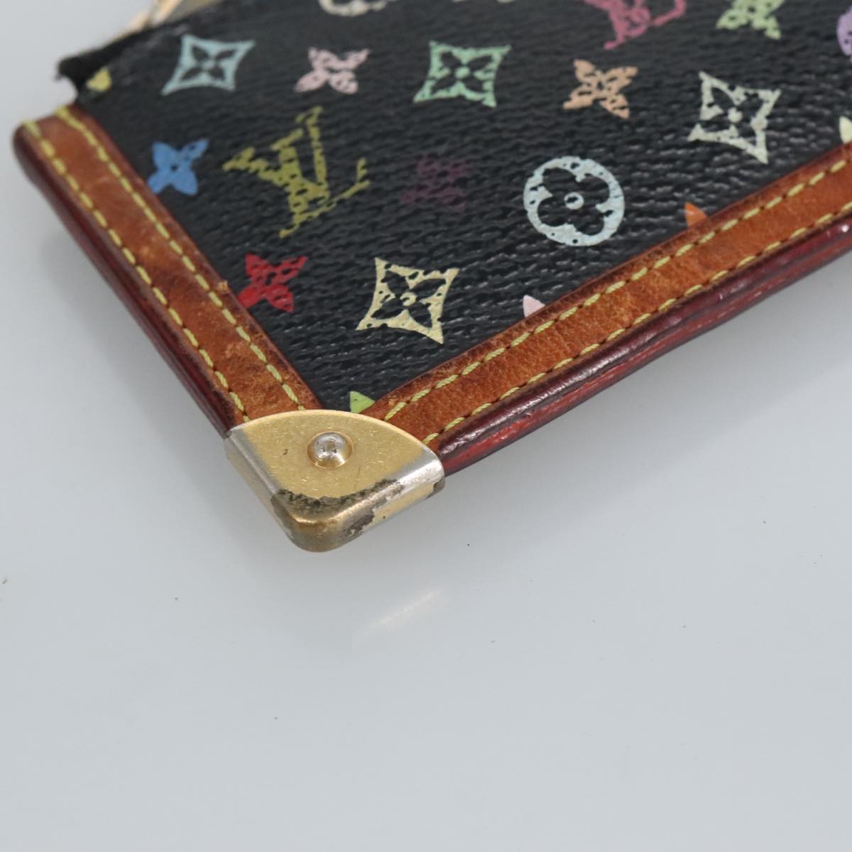 LOUIS VUITTON Monogram Multicolor Pochette Cles Purse Black M92654 Auth hk1854