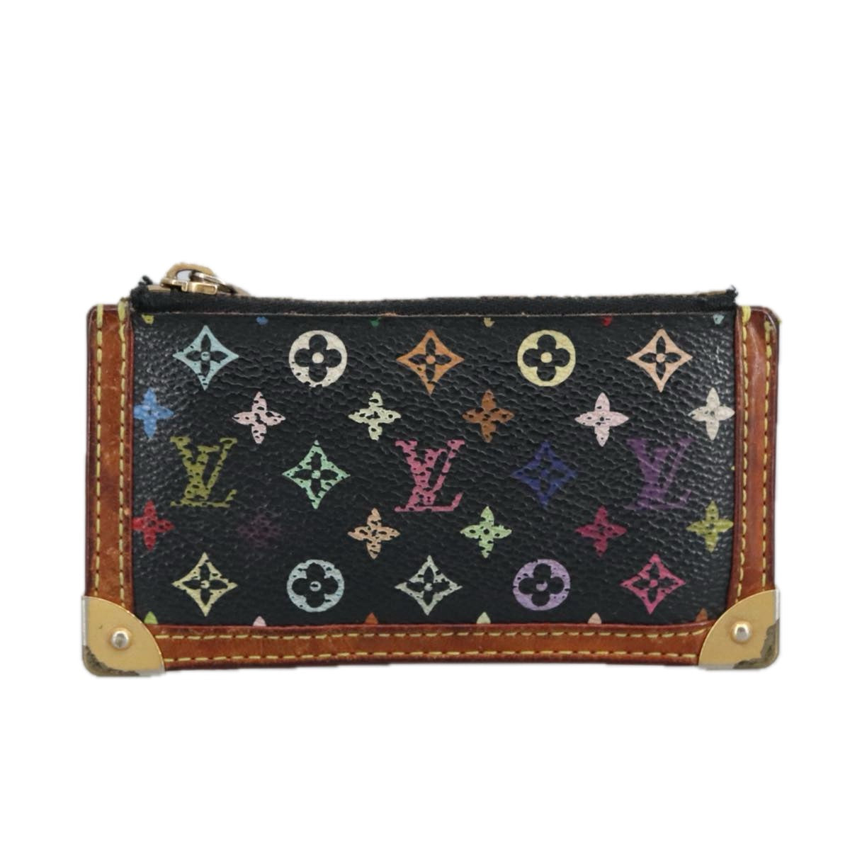 LOUIS VUITTON Monogram Multicolor Pochette Cles Purse Black M92654 Auth hk1854