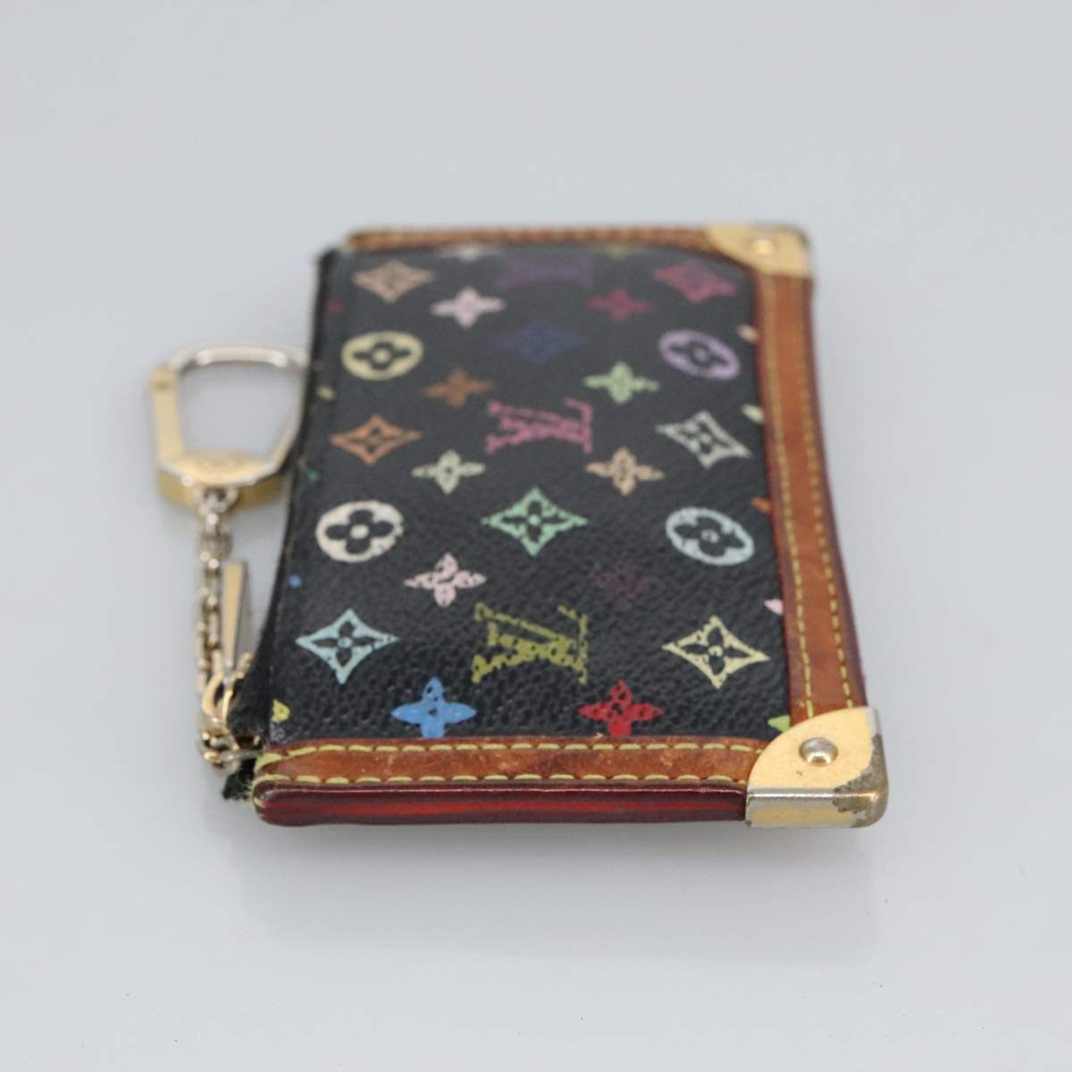 LOUIS VUITTON Monogram Multicolor Pochette Cles Purse Black M92654 Auth hk1854