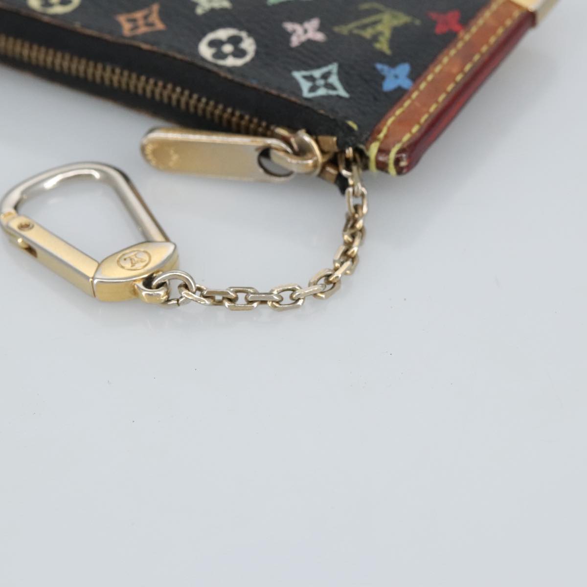 LOUIS VUITTON Monogram Multicolor Pochette Cles Purse Black M92654 Auth hk1854