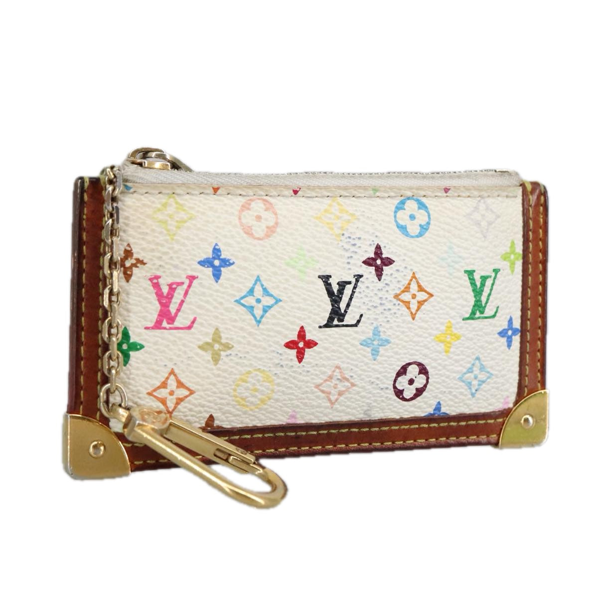 LOUIS VUITTON Multicolor Pochette Cles Coin Purse White M92655 LV Auth hk1855