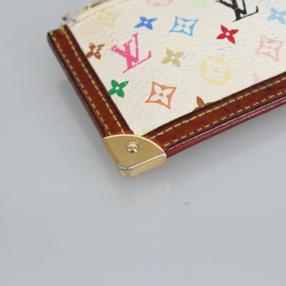 LOUIS VUITTON Multicolor Pochette Cles Coin Purse White M92655 LV Auth hk1855