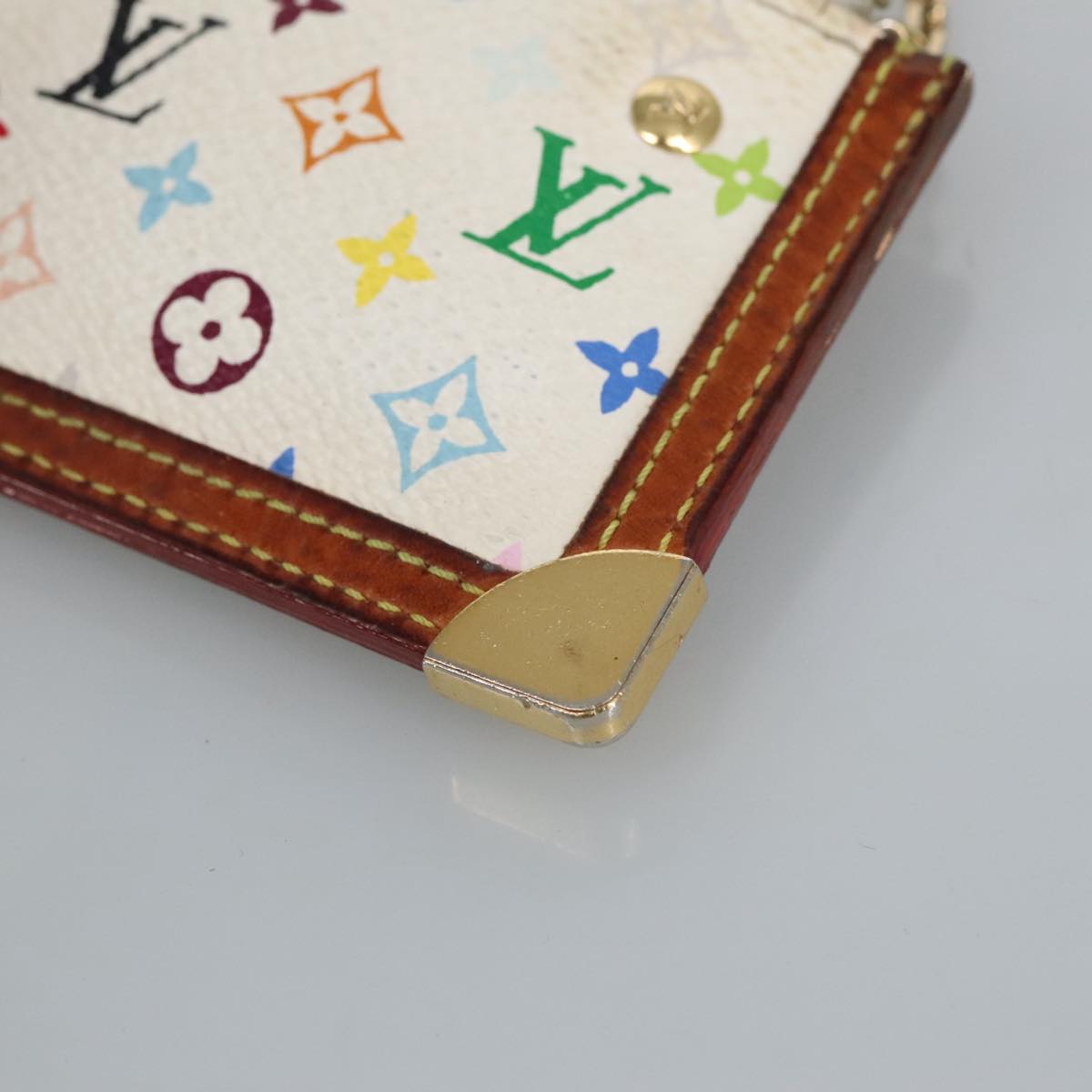 LOUIS VUITTON Multicolor Pochette Cles Coin Purse White M92655 LV Auth hk1855