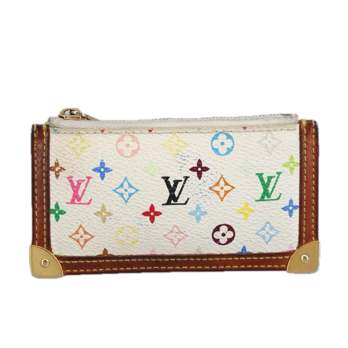 LOUIS VUITTON Multicolor Pochette Cles Coin Purse White M92655 LV Auth hk1855