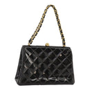 CHANEL Matelasse Chain Hand Bag Patent leather Black Gold CC Auth hk1896-1