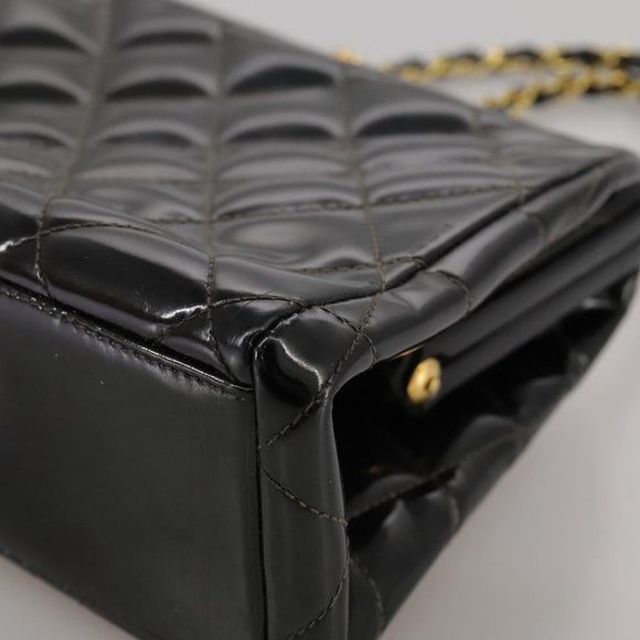 CHANEL Matelasse Chain Hand Bag Patent leather Black Gold CC Auth hk1896