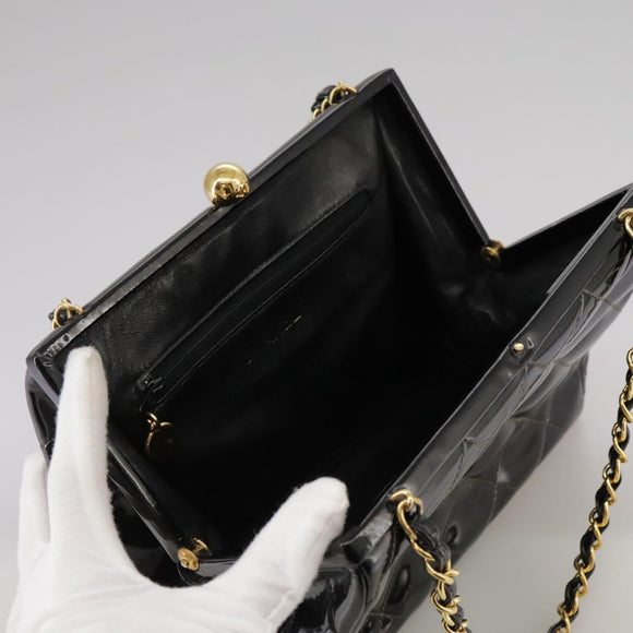 CHANEL Matelasse Chain Hand Bag Patent leather Black Gold CC Auth hk1896