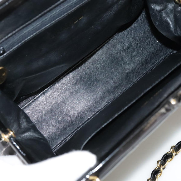 CHANEL Matelasse Chain Hand Bag Patent leather Black Gold CC Auth hk1896