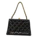 CHANEL Matelasse Chain Hand Bag Patent leather Black Gold CC Auth hk1896-2