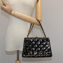 CHANEL Matelasse Chain Hand Bag Patent leather Black Gold CC Auth hk1896-25