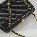 CHANEL Matelasse Chain Hand Bag Patent leather Black Gold CC Auth hk1896-6