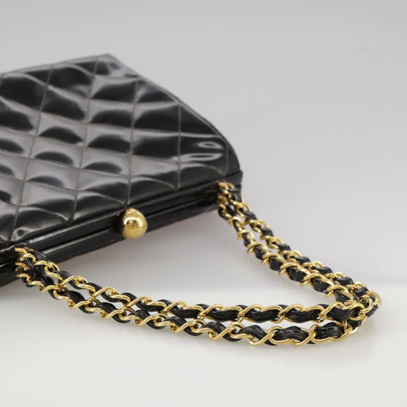 CHANEL Matelasse Chain Hand Bag Patent leather Black Gold CC Auth hk1896