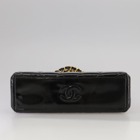 CHANEL Matelasse Chain Hand Bag Patent leather Black Gold CC Auth hk1896