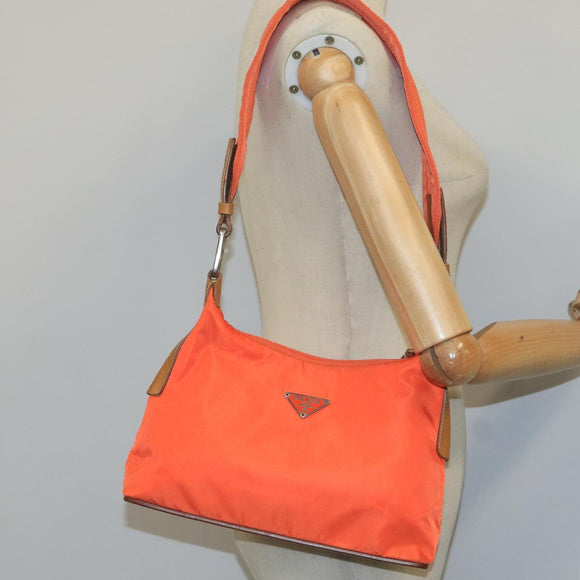 PRADA Shoulder Bag Nylon Orange Silver Auth hk1901V