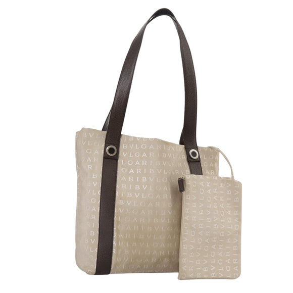 BVLGARI Logo Mania Tote Bag Canvas Beige Auth hk1924