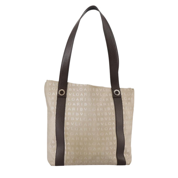 BVLGARI Logo Mania Tote Bag Canvas Beige Auth hk1924